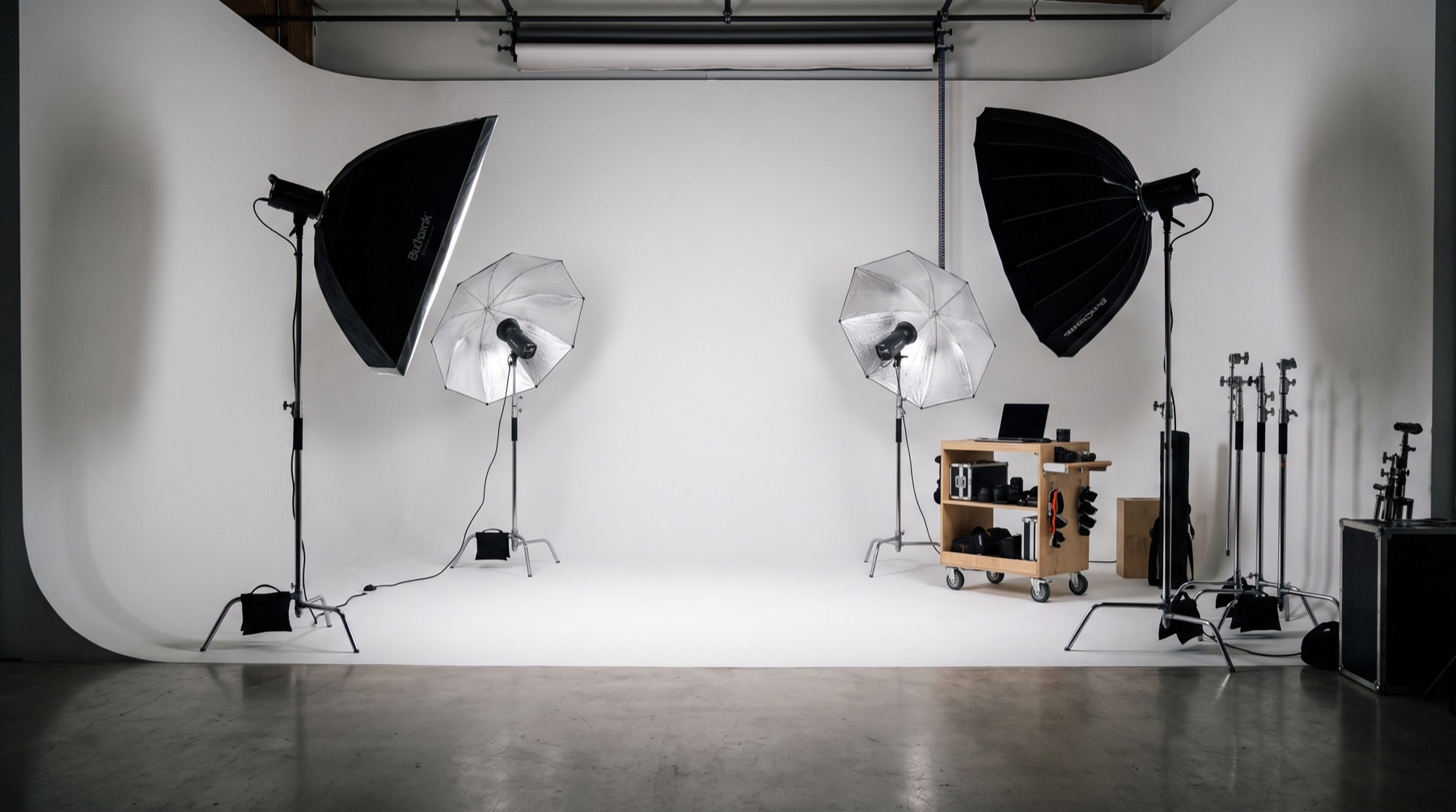 Studio wide — strobes + white seamless
